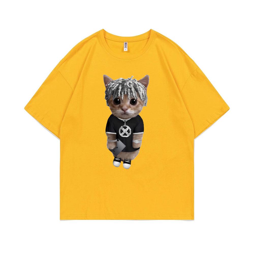 Rapper Ken Carson Kitty Print T Shirt Regular Men Hip Hop Loose Tshirt Male Fashion Cotton Street Tees Funny Men's Short Sleeve