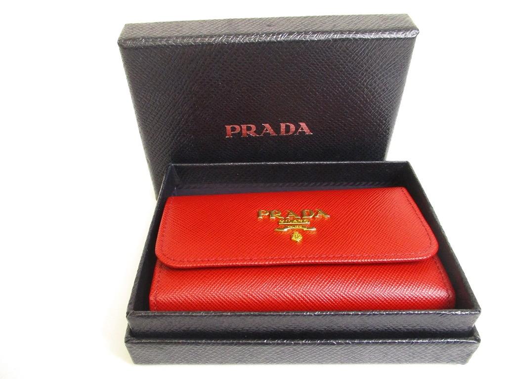 Authentic PRADA Red Saffiano Metal Leather 6 Pics Key Chain #a909  Refurbished