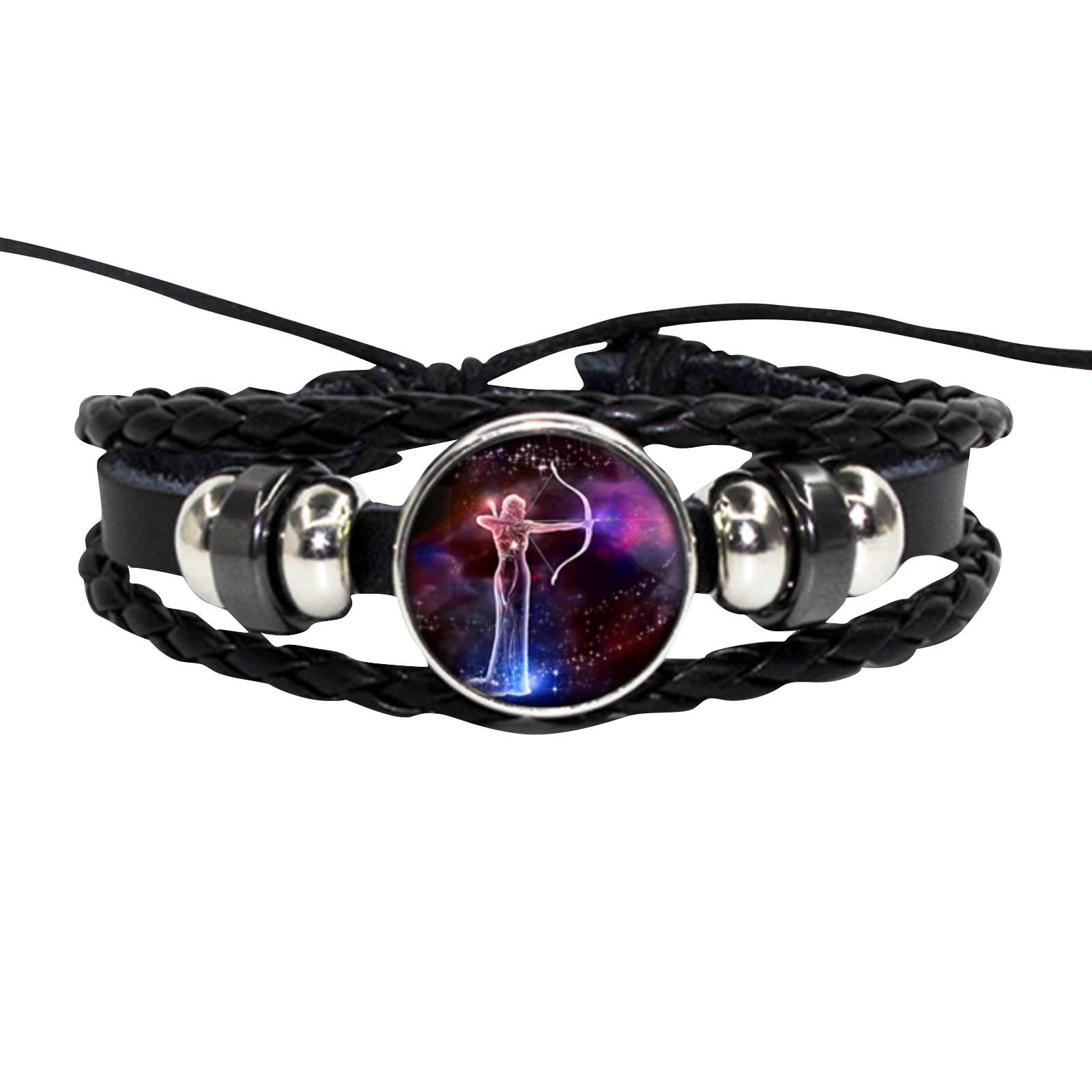 Ювелирные изделия Винтаж Кожаный Веревочный Набор Оплетки Браслет Из Драгоценных Камней Полный Набор Знаков Зодиака One Size