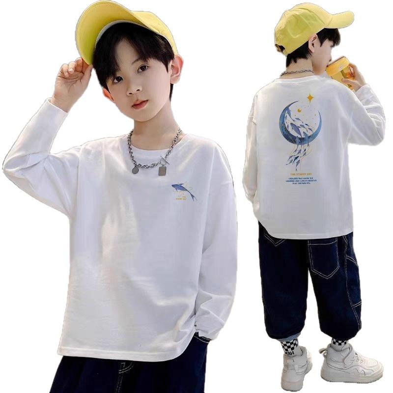 Boys' Pure Cotton Long Sleeve T-shirt - 2025 Autumn Casual Versatile Base Layer for Medium and Large Kids
