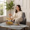 Double Layer Fruit Tray Colored 2 Tier Decorative Leaf Pattern Dessert Stand for