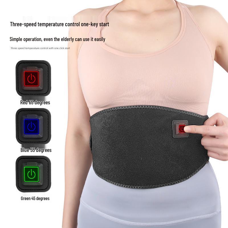 USB Heated Lumbar Support Belt - Adjustable Three-Speed Temperature Control for Men & Women, Provides Warmth and Stomach Protection.