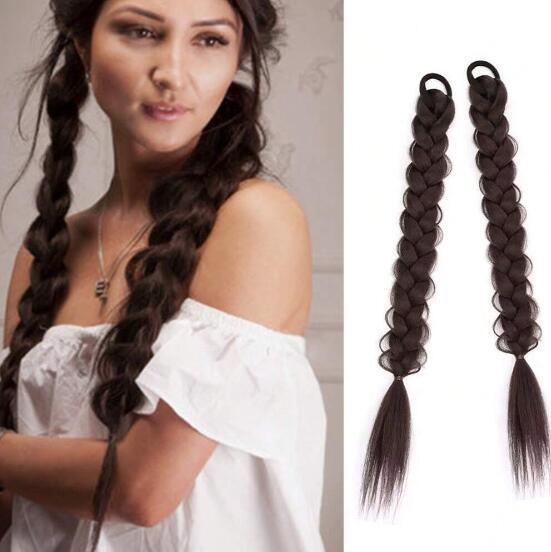 

Длинный плетеный хвост с эластичными завязками для волос, синтетические наращивание волос для ежедневного использования, аксессуары для волос для вечеринок 52cm