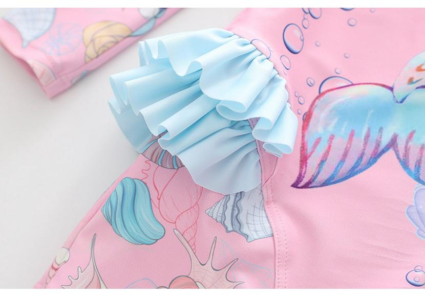 Costume da bagno intero a maniche lunghe con volant per bambina, con slip, certificato CPC per bambini