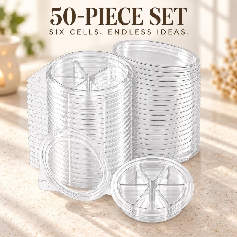 Round Candle Melt Trays Wax Melt Clamshell, Clear PET Plastic Package of 50 Forms with a Built-In 6-Cavity Format for Shaping Individual Candle Melts