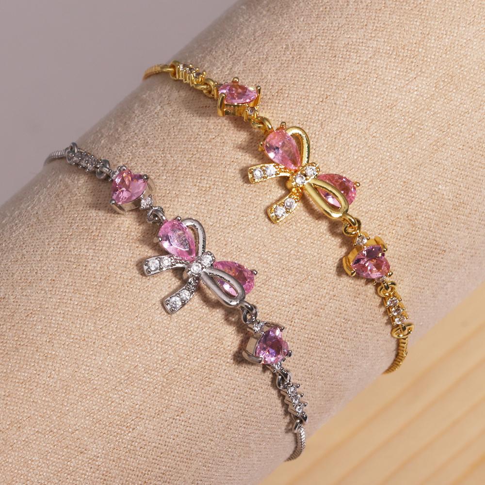 Adjustable Pink AAA Zircon 18K Gold Plated Bowknot Bracelets for Women New Fashion Vintage Bracelets Wedding Party Jewelry Gift
