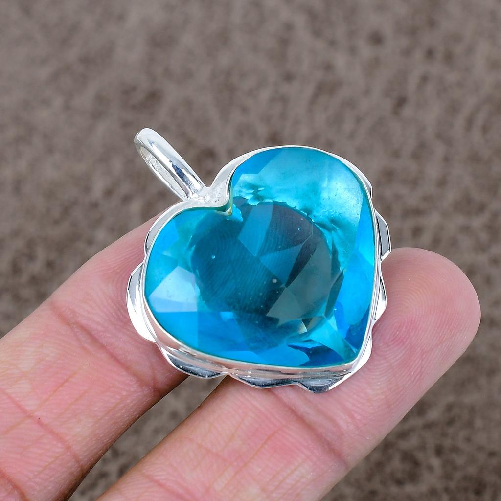 Blue Topaz Gemstone Handmade 925 Sterling Silver Jewelry Pendant 1.62" KKG-555