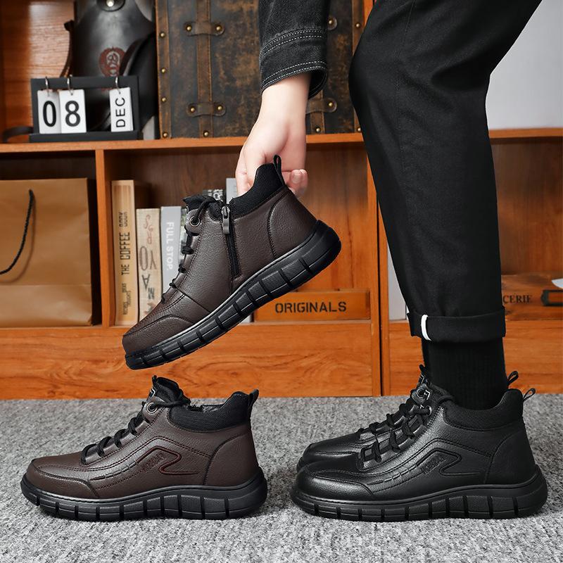 Men's Vintage High-Top Shoes Platform Casual Boots Men's Boots round Head plus Velvet Warm Youth Snow Boots