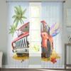 Travel Truck Beach Surfing Camping Tulle Curtains For Living Room Bedroom Voile Sheer Curtain Window Home Decor Drapes