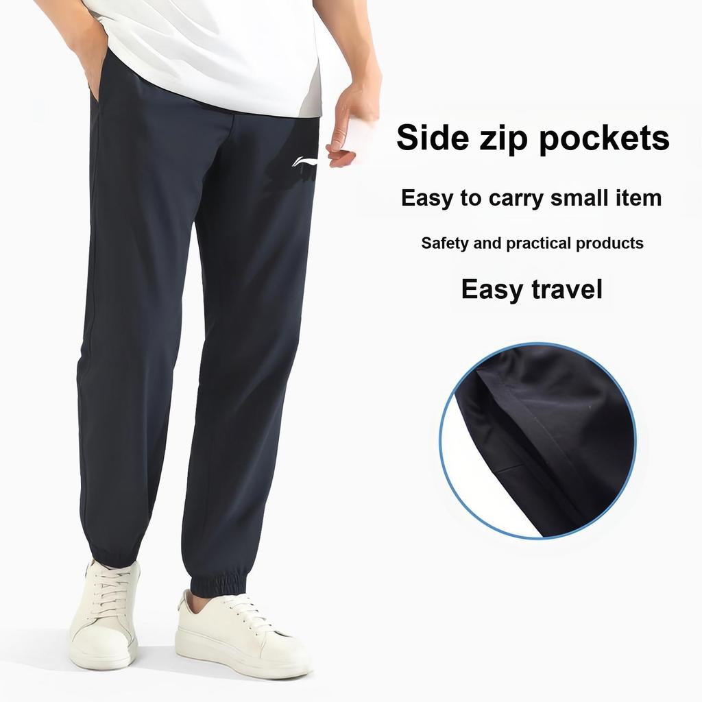 Li-Ning Summer Quick-Dry Short Sleeve Lightweight Breathable Versatile Pants Casual Sports Set Men sets Standard-White Black YWBW061-2