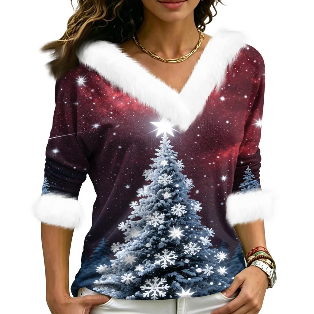 Women's Christmas V-Neck Top Elegant Cut for Party Date and Casual Wear