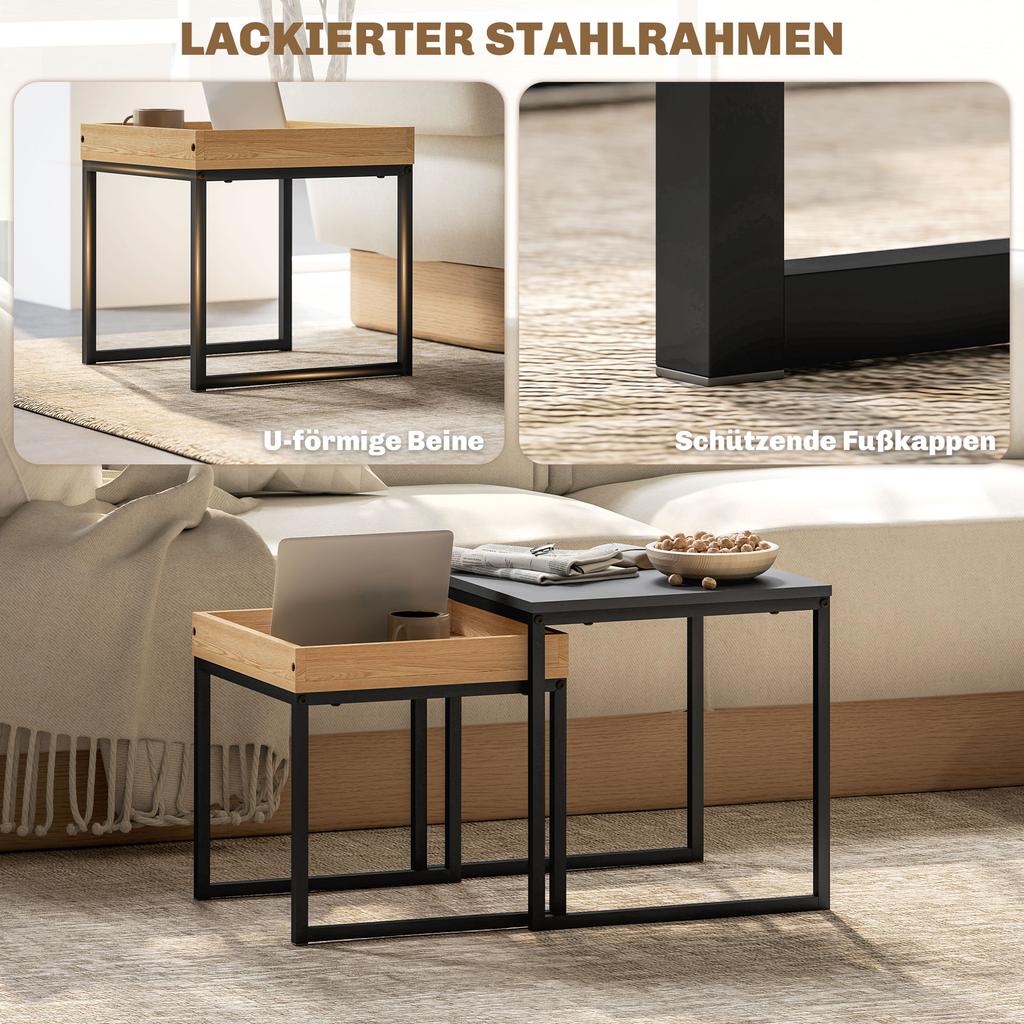 Set of Two Boxy Nesting Tables - Black/Wood-Effect