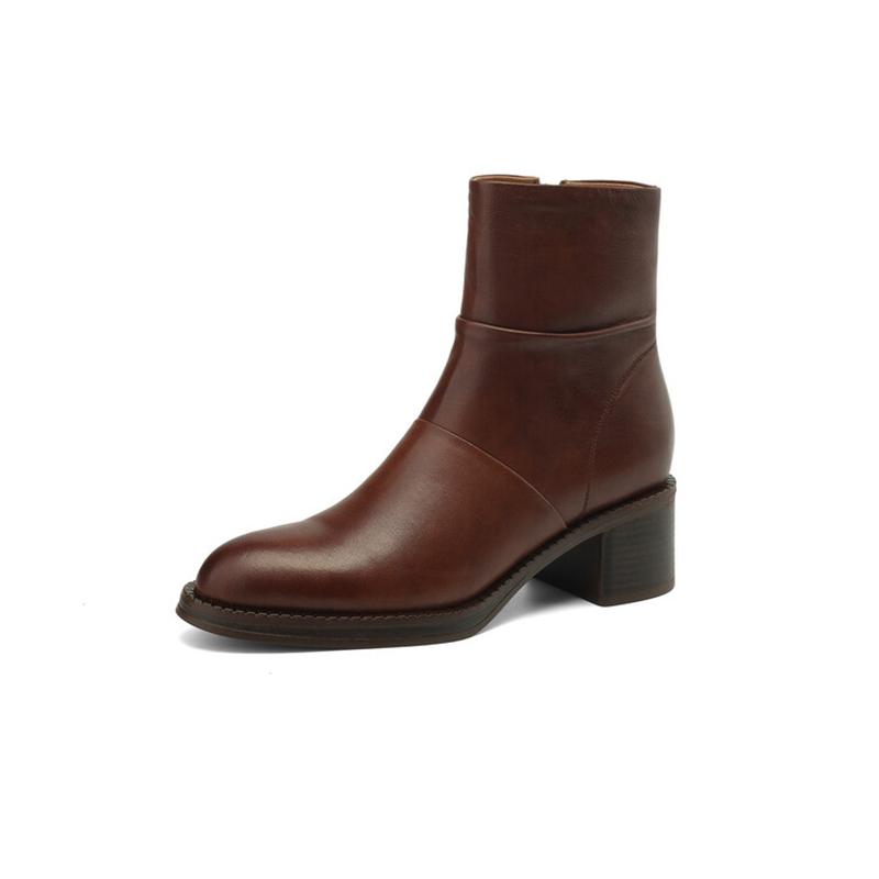 Fashion 2025 New Genuine Leather Fashion Concise Winter Boots Woman Nature Wool Snow Boots Zipper Ladies Platform Shoes Ankle Boots