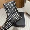 Women's Black Leather Diamond studded Romantic and Fashionable Ballet Style Flat Boots Short Boots