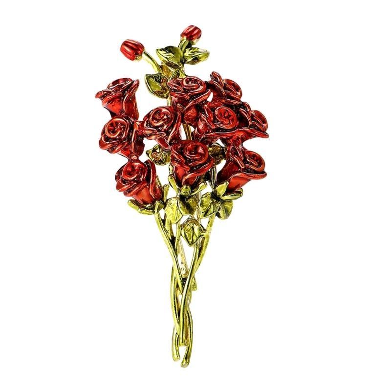 

Pink Red Roses Flowers Brooches Lapel Pin For Women Beautiful Bouquet Plants Party Office Brooch Pins Gifts
