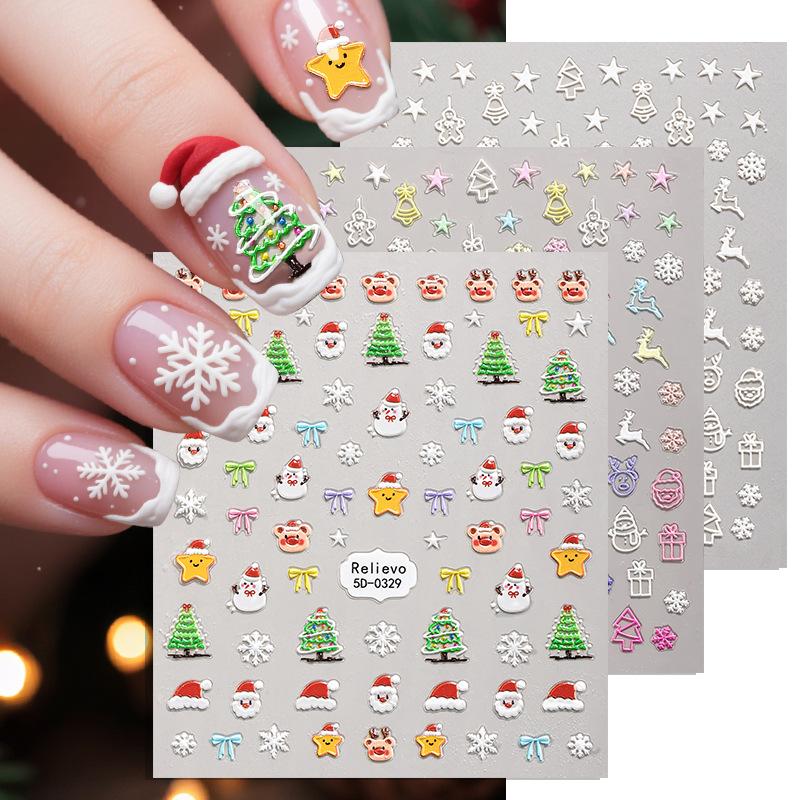 1Pcs 5D Gingerbread Man Snowflake Nail Stickers Christmas Pine Tree Cake Self-Adhesive Nail Decal Winter Diy Manicure Supplies