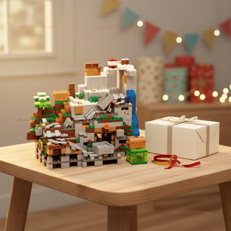 1000PCS DIY Castle Adventure Building Blocks Set with Animals Mine Cart Track Waterfall Trees Creative Toy for Birthday Gift