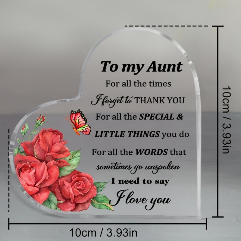 2D Flat, "To My Aunt" Heart Acrylic Decor Sign, Red Roses & Green Foliage Design, Home Decor Plaque Hanging Wall Art Decorative Garden Decoration for