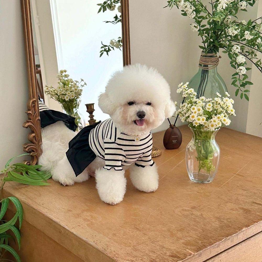 Cute Pet Striped Short Sleeve Breathable Pet Skirt Pet Clothes Dog Vest  For Puppy Cat