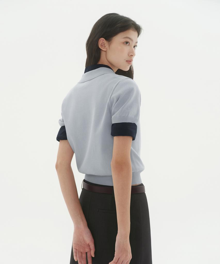 MUSINSA STANDARD WOMAN Women'S Washable Supima Cotton Knitted Polo Shirt [Ash Light Blue]