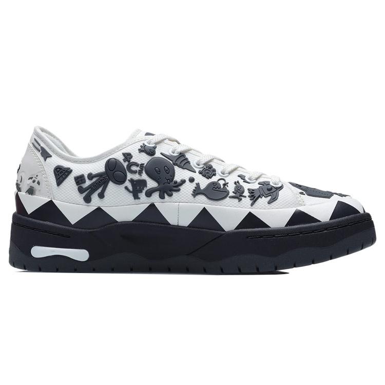 New LiNing CF Pursuit Lightweight Anti Slip And Wear Resistant Low Top Skateboard Shoes Unisex White Gray AGLR216-3