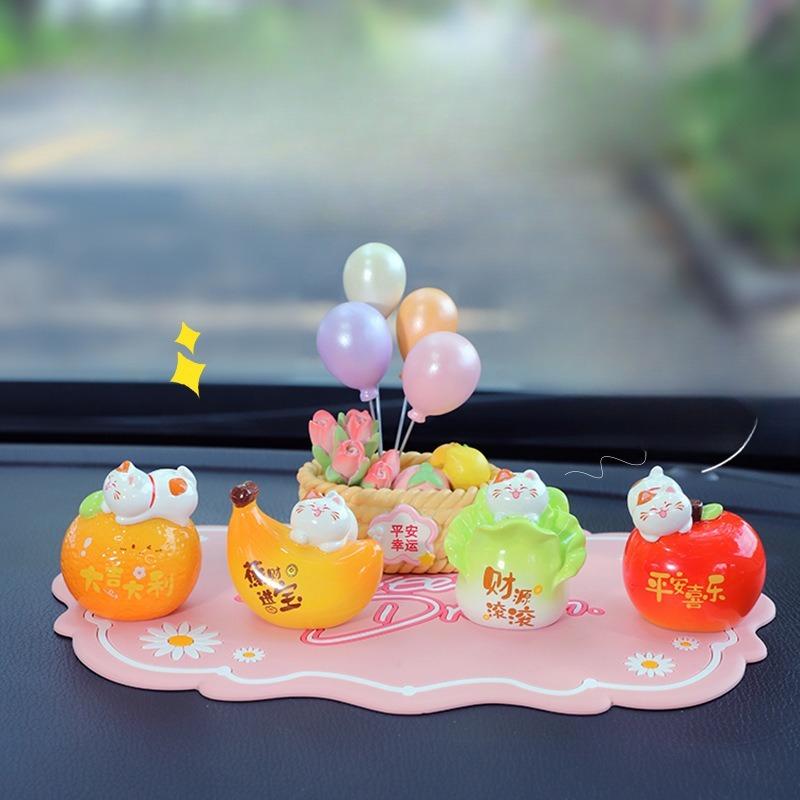 Mini Fruit Cat Car Decoration Set - Creative Interior Console Cartoon - Truly Cute Car Decoration Item