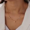Gold Plated Heart CZ Beaded Necklace, Dainty Open Heart Pendant Link Chain with Clear Zircon Charms, Love Jewelry for Women Gift