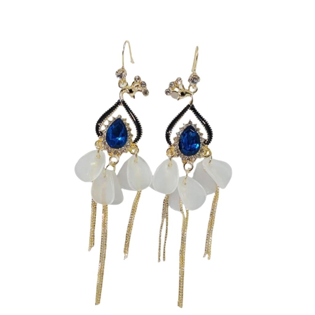 New Peacock Crystal Earrings Tide Internet Celebrity Film Fringed Versatile Earrings Female Long Temperament Ear Jewelry
