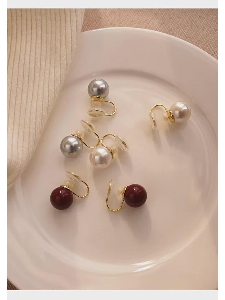Shijiazhenduo Gray Pearl Earrings: Upgraded Silicone Ear Clips for Comfort and Style