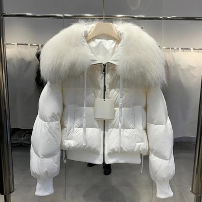 Winter Puffer Jacket Women Thick Warm Short Parkas Real Natural Raccoon Fur Loose Down Coat