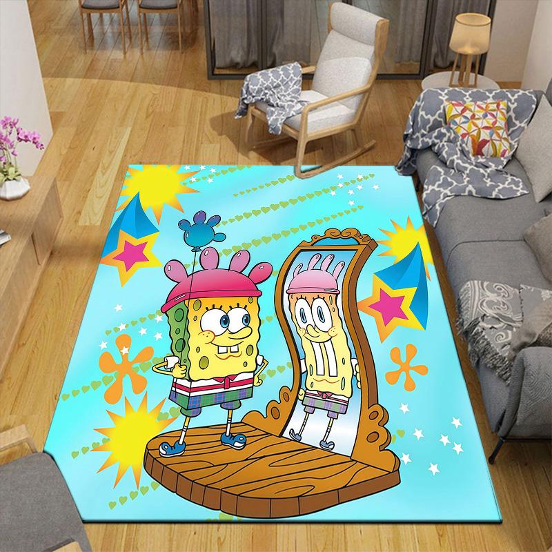 SpongeBob SquarePants3 Flannel Pattern Square Carpet,Area Rug,Carpet Rug for Living Room Bedroom Sofa Playroom Decor,Non-slip Floor Mat