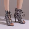 Women's high-heeled cool boots spring and summer new European and American fine-heeled large-size leopard print fish mouth sandals