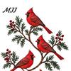 Unique Outdoor Yard Decorations Metal Bird Wall Decor, Red & Chickadee Sculpture with Branches and Gifts for Garden Lovers Berries, 2D Iron