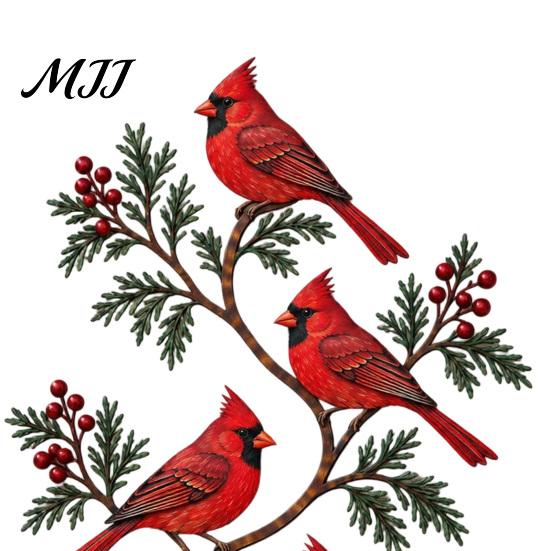 Unique Outdoor Yard Decorations Metal Bird Wall Decor, Red & Chickadee Sculpture with Branches and Gifts for Garden Lovers Berries, 2D Iron