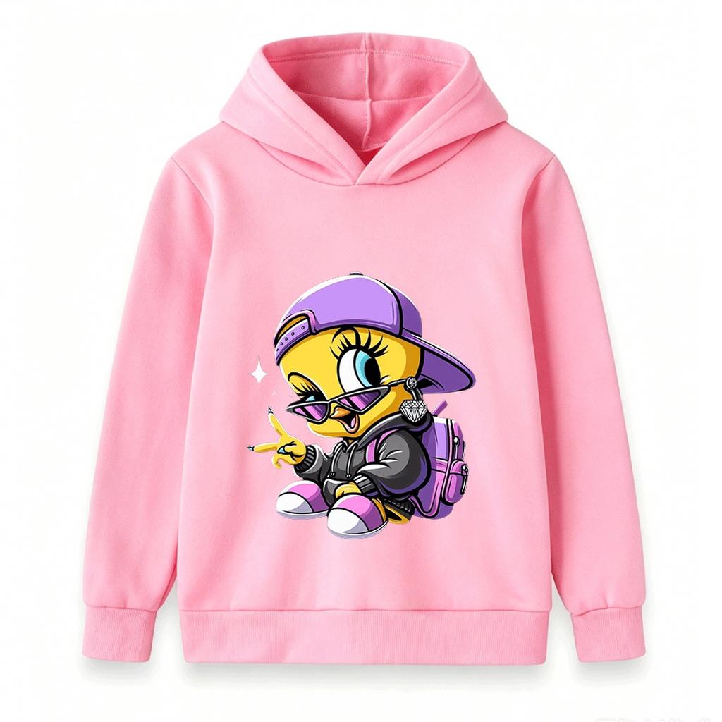 Kids Boys Girls Hoodie Casual Hip Hop Cool Tweety Bird Printed Long Sleeve Pullover Sweatshirt For Daily Wear