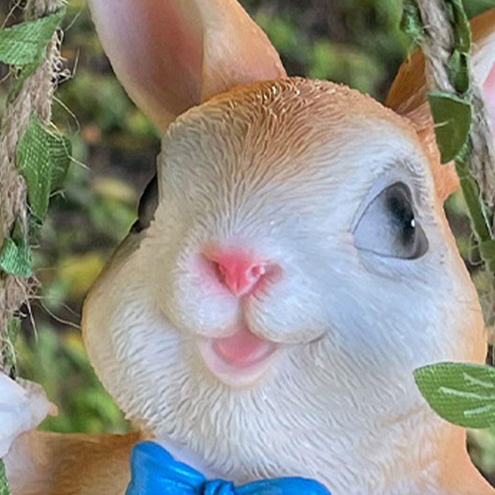 Resin Swing Rabbit Ornament Cute Miniatures Figurine Garden Decor Bunny Statue Pendant  Balcony