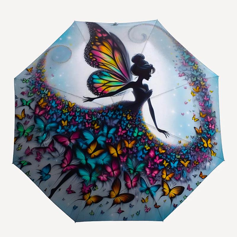 

1pc Butterfly Fairy Automatic Folding Umbrella - Compact 8-Rib Design, Durable Plastic & Iron, Lightweight for Outdoor Daily Use201