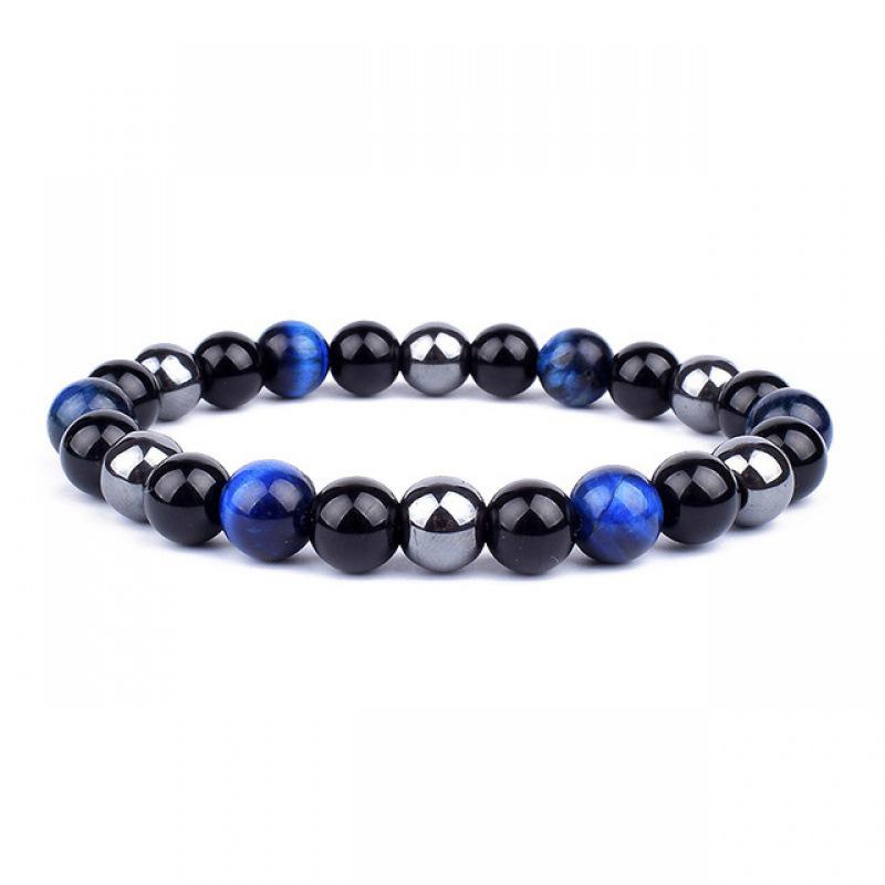 Tiger Eye & Volcanic Rock Beaded Magnet Bracelet with Obsidian Gallstone
