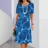 Abito estivo a righe curve da donna, a maniche corte, con scollo rotondo, casual, quotidiano, lunghezza al ginocchio, elegante, abiti da festa 2024