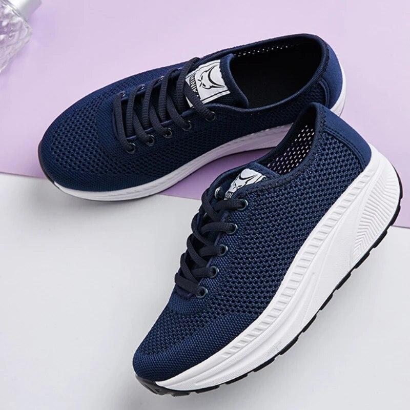 

Сетчатые дышащие кроссовки для женщин, однотонные, на шнуровке, на толстой подошве, легкая прогулочная вулканизированная обувь Tenis De Corrida Feminino 37