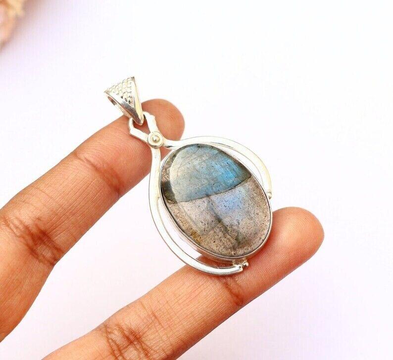 Ciondolo in labradorite fuoco blu/Collana in labradorite/Ciondolo in argento fatto a mano per uomo e donna