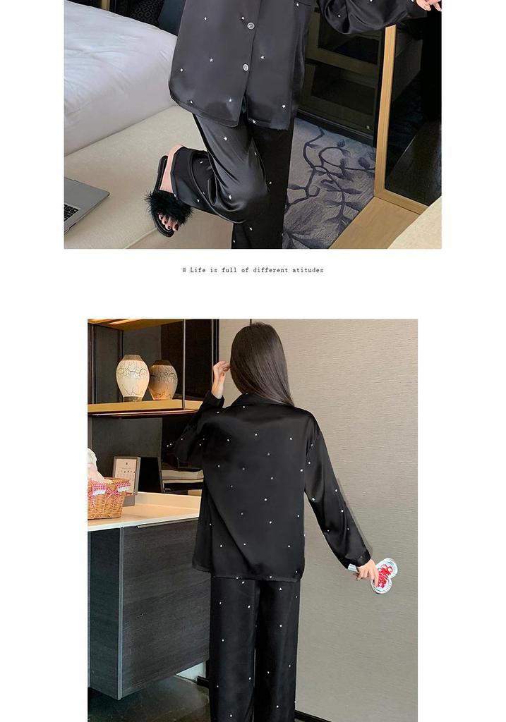 Women's Ice Silk Solid Color Pajama Set - Long Sleeve, Long Pants for Spring, Summer, and Autumn.