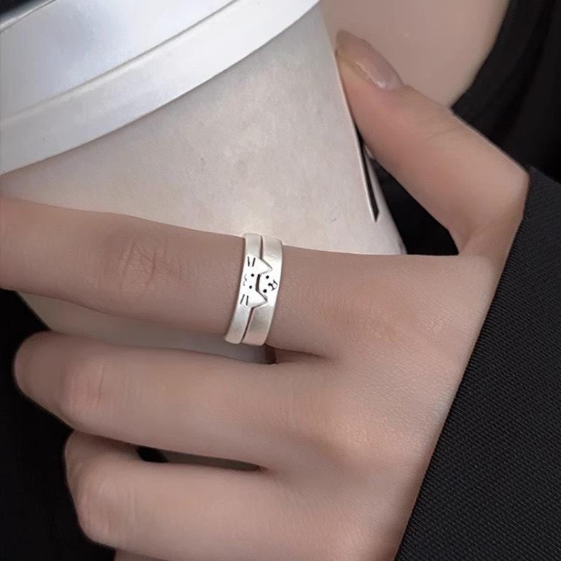 The Same Cat and Puppy Couple Ring Female Niche Design Can Be Stacked with Tide Plain Ring Men's and Women's Ring Jewelry