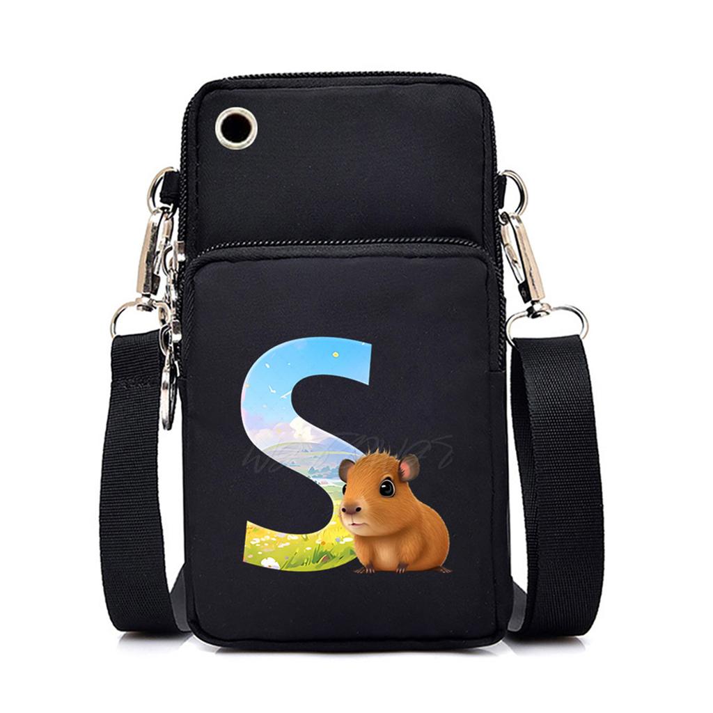 Letter Print Black Messenger Bag Casual Portable Mobile Phone Bag