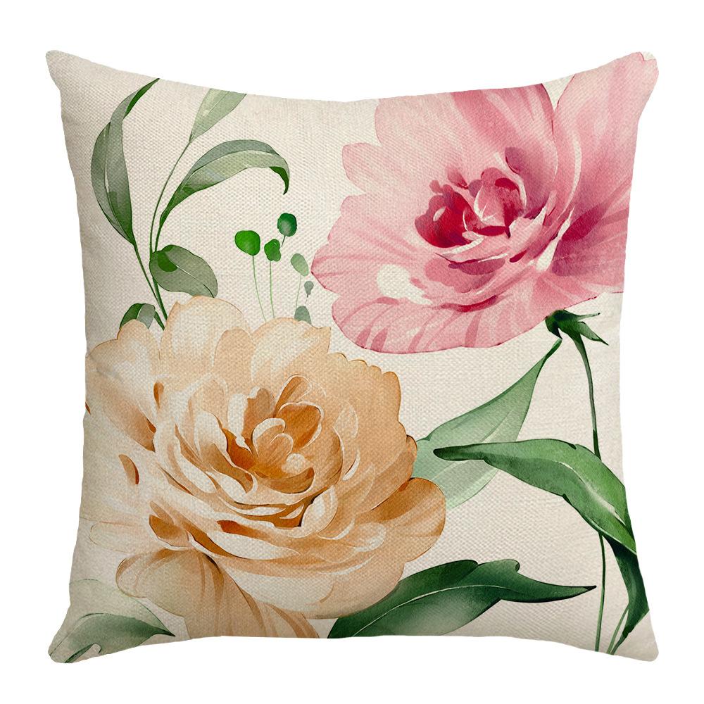 New Summer Throw Pillow Case with Floral Letter Print Linen Throw Pillow Decoration Sofa Bedside Backrest Throw Pillow Case