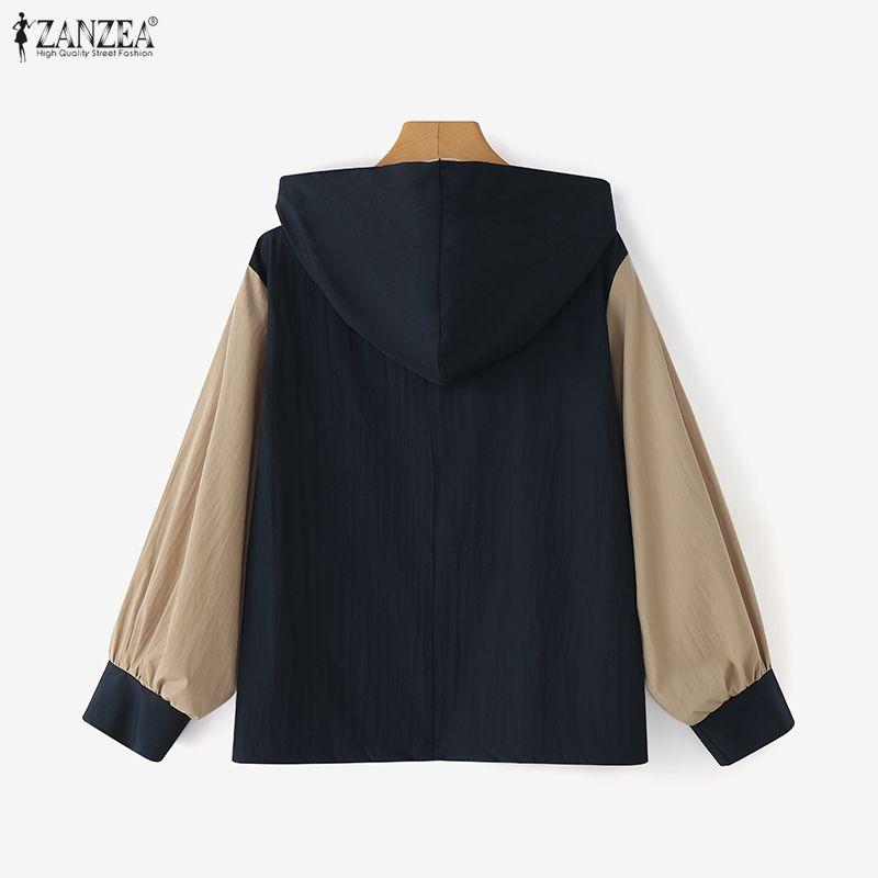 ZANZEA Women Hooded Collar Casual Long Sleeve Patchwork Hoodies Blouse