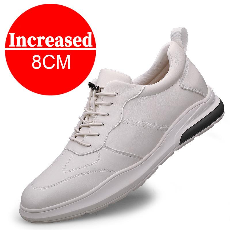 Men's Leather Sneakers Elevator Shoes Black Slip On Height Increasing Shoes Men Luxury 6/8CM Fashion Lift Casual Shoes