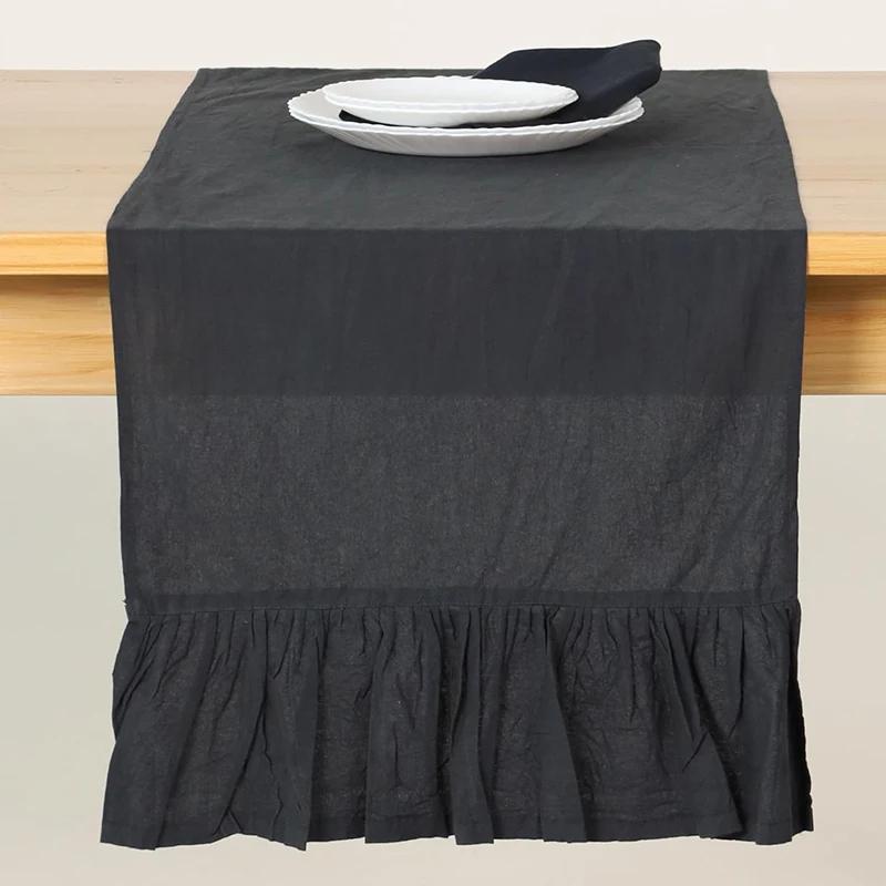 100% Cotton Ruffle White Table Runners For Rustic Wedding Decoration Baby Shower Birthday Party Living Room Kitchen Dinner Decor