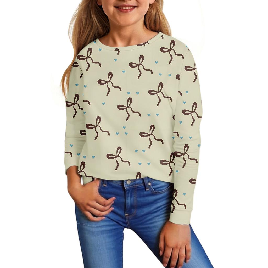 Kinder Langarmshirts Lässiges Print T-Shirt Rundhals Pullover Bluse