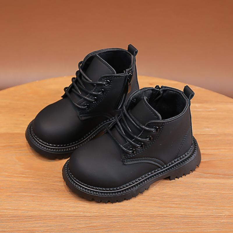 Spring/Autumn New Arrivals Kids' Shoes, Children's Boots & Martin Boots, Boys' Leather Versatile Short Boots, Black Lace-Up.